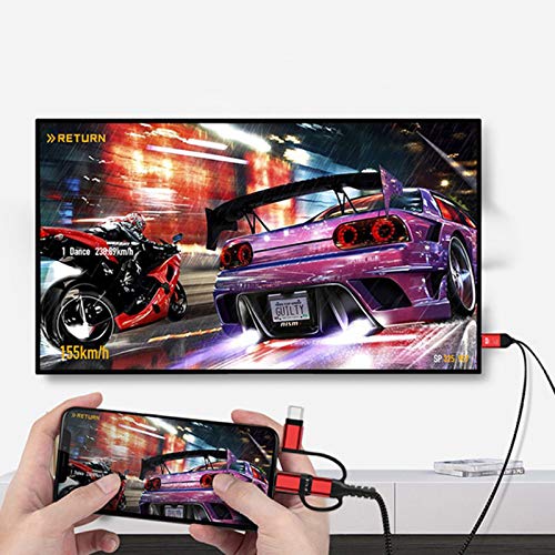 3 in 1 HDMI Cable Adapter Type C/Micro USB/Phone MHL to HDMI Mirroring Phone to TV/Projector/Monitor HDTV 1080P Compatible with Phone Series XS/Android 5.0 and IO'S9 Above