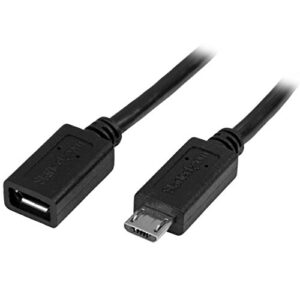 startech.com 0.5m 20in micro-usb extension cable – m/f – micro usb male to micro usb female cable (usbubext50cm), black