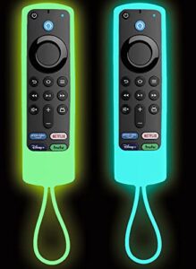 2 pack glow remote cover for fire tv stick 4k max/3rd gen/4k/(lite/cube 1st and 2nd gen) alexa voice remote 4k max/3rd gen 2021 silicone remote cover case sleeve skin glow in the dark – green blue