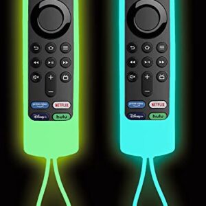 2 Pack Glow Remote Cover for Fire TV Stick 4K Max/3rd Gen/4K/(Lite/Cube 1st and 2nd Gen) Alexa Voice Remote 4K Max/3rd Gen 2021 Silicone Remote Cover Case Sleeve Skin Glow in The Dark - Green Blue