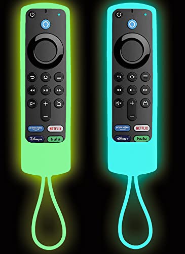 2 Pack Glow Remote Cover for Fire TV Stick 4K Max/3rd Gen/4K/(Lite/Cube 1st and 2nd Gen) Alexa Voice Remote 4K Max/3rd Gen 2021 Silicone Remote Cover Case Sleeve Skin Glow in The Dark - Green Blue