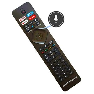 smartway2save nh800up rf402a-v14 replacement voice remote control compatible for philips android 4k ultra hd smart led tv with google assistant, netflix vudu youtube google play buttons