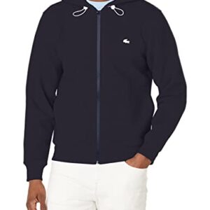 Lacoste Men's Long Sleeve Zipper Taping Hooded Sweatshirt, Abysm, XXL