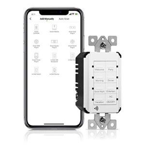 topgreener smart light switch wi-fi scene controller, 8-button programmable home automation, neutral wire required, 2.4ghz network, ul listed, fcc compliant, tgwfsc8, white