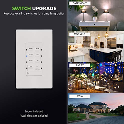 TOPGREENER Smart Light Switch Wi-Fi Scene Controller, 8-Button Programmable Home Automation, Neutral Wire Required, 2.4GHz Network, UL Listed, FCC Compliant, TGWFSC8, White