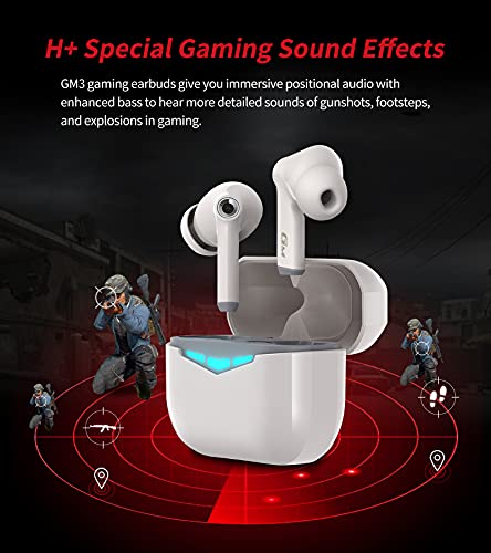 HECATE GM3 True Wireless Earbuds -60ms Low Latency - PixArt Bluetooth 5.2 Auto Pairing - IP55 Water Proof-Touch Enabled-White