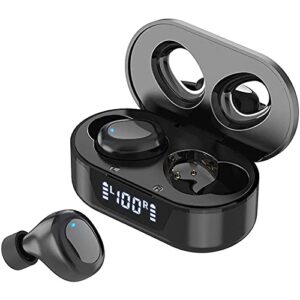 zwying tws earbuds, bt 5.0 headphones with mini charging bin, led battery display, premium sound, automatic pairing, in-ear earphones buit in mic, waterproof sport headsets (black)