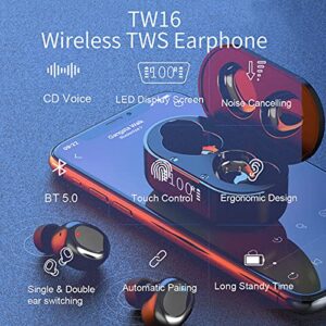 ZWYING TWS Earbuds, BT 5.0 Headphones with Mini Charging Bin, LED Battery Display, Premium Sound, Automatic Pairing, in-Ear Earphones Buit in Mic, Waterproof Sport Headsets (Black)