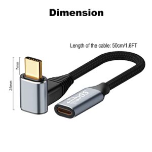 AreMe 90 Degree USB C Extention Cable 1.6FT, 10Gbps Up and Down Right Angle Type C Male to Female 100W Charge Extender Cord for Steam Deck, Switch, MacBook, Tablet and Phone