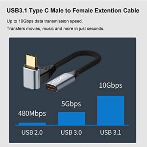 AreMe 90 Degree USB C Extention Cable 1.6FT, 10Gbps Up and Down Right Angle Type C Male to Female 100W Charge Extender Cord for Steam Deck, Switch, MacBook, Tablet and Phone