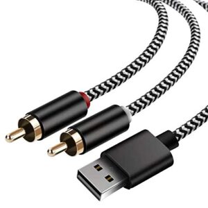 usb to 2-male rca audio aux cable for pc stereo y splitter cord jack adapter compatible with usb a laptop, linux,windows, desktops and more device for amplifiers, home theater, speaker (6.6feet)