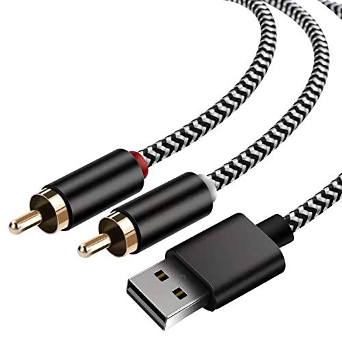 USB to 2-Male RCA Audio Aux Cable for PC Stereo Y Splitter Cord Jack Adapter Compatible with USB A Laptop, Linux,Windows, Desktops and More Device for Amplifiers, Home Theater, Speaker (6.6Feet)