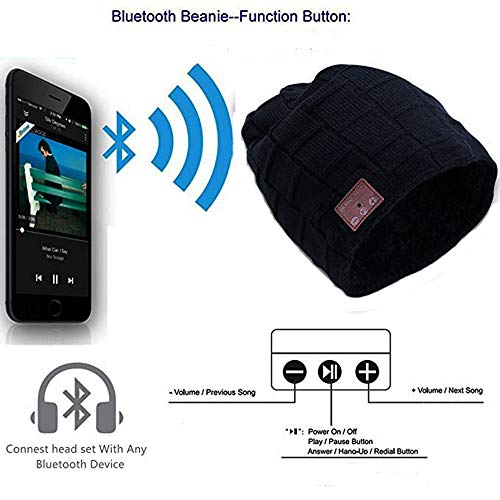 Bluetooth Beanie Hat, Music Hat with Bluetooth Headphones Supports Hands-Free HD Music &Calling Black