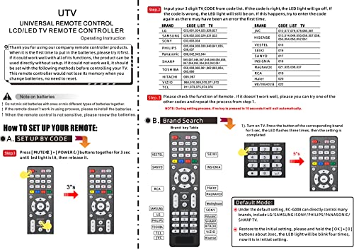 2 PCS Universal TV Remote Control Compatible with LG, Samsung, Philips, Panasonic, Sharp TCL, Vizio, Sony, Sanyo, Toshiba, Insignia, Hisense, JVC, RCA Brands LCD LED 3D HDTV TV Remote Control