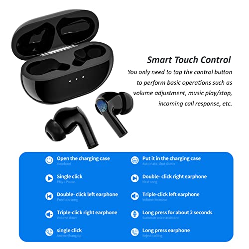 Awker A50 True Wireless Earbuds in Ear Bluetooth 5.1 Earphones Headphones, Touch Control with Charging Case, Built in Mic, Waterproof, TWS HiFi Stereo for Sport (Black)