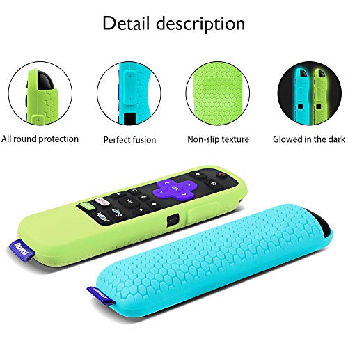 2 Pack Silicone Protective Cases Compatible with TCL Roku TV Steaming Stick 3600R Remote Control, Lightweight Shockproof TV Remote Cover Anti Slip Remote Controller Cover Skin (Glow Blue + Glow Green)