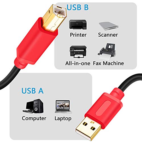 Printer Cable 30Ft,Tan QY USB 2.0 High Speed Gold-Plated Connectors Printer Scanner Cable Cord A Male to B Male for HP, Canon, Lexmark, Dell, Xerox, Samsung etc (30Ft, Red)