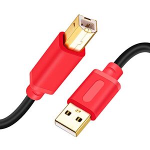 Printer Cable 30Ft,Tan QY USB 2.0 High Speed Gold-Plated Connectors Printer Scanner Cable Cord A Male to B Male for HP, Canon, Lexmark, Dell, Xerox, Samsung etc (30Ft, Red)