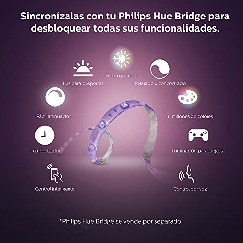 Philips Hue Lightstrip Starter Kit (6ft Light Strip, Base Plug, Hue Hub), Compatible with Alexa, Google Assistant, White