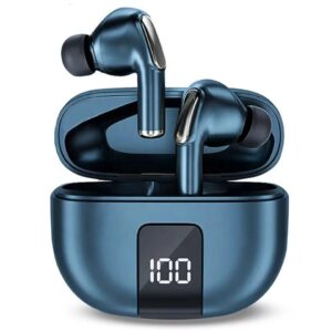 bluetooth headphones true wireless earbuds 50h playback led power display earphones with usb charging case ipx5 waterproof in-ear earbuds with mic for tv smart phone computer laptop sports(blue)