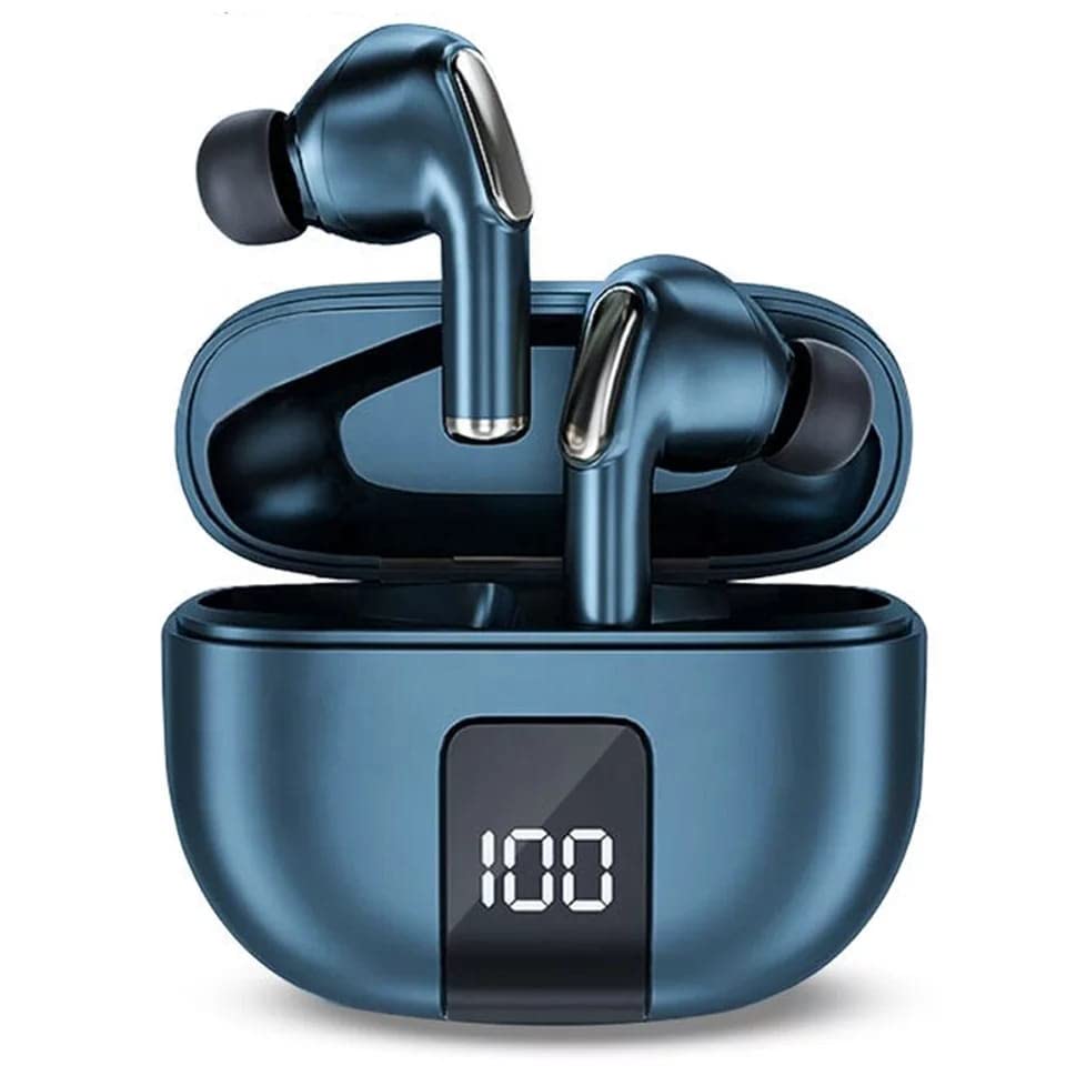 Bluetooth Headphones True Wireless Earbuds 50H Playback LED Power Display Earphones with USB Charging Case IPX5 Waterproof in-Ear Earbuds with Mic for TV Smart Phone Computer Laptop Sports(Blue)