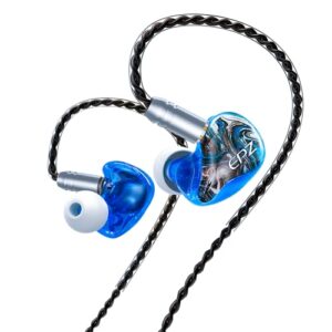 epz q1 13mm dynamic drivers in ear headphones wired earphones monitor hifi music waterproof headset with detachable 0.78mm cable earbuds (no micro, blue)