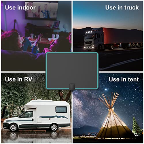 4K TV Antenna, Rizerlton 8K Digital TV Antenna Best Clear View Powerful 360° Reception 250+ Miles Range with Amplifier Signal Booster for All TV Home, Car, Camping, Office