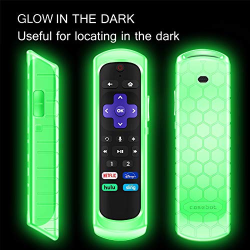 CaseBot Case for Roku Voice Remote Pro, Roku Ultra 4K (2022)/ 4800R (2020)/ 4670 (2019)/ 4661 (2018)/ 4660 (2017), Roku 1/2/3/4 Remote-Honey Comb Anti-Slip Shockproof Silicone Cover, Green Glow