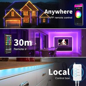 Popotan Smart Led Strip Lights 50ft - Rope Lights Work with Alexa Google Home Voice App Remote Control Music Sync SMD5050 RGB Color Changing Led Light Music Sync for Bedroom Bar Living Room Wall Decor