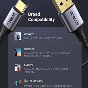 UGREEN USB C Cable 3.0 Fast Charging, 5Gbps Fast Data Transfer USB A to USB C Cable, Nylon Braided Type C Charger Compatible with Galaxy S10/S10+, LG V60/V50/G8, iPad Mini 6, PS5, Switch etc. 3.3FT