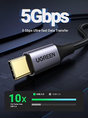 UGREEN USB C Cable 3.0 Fast Charging, 5Gbps Fast Data Transfer USB A to USB C Cable, Nylon Braided Type C Charger Compatible with Galaxy S10/S10+, LG V60/V50/G8, iPad Mini 6, PS5, Switch etc. 3.3FT