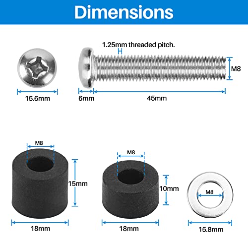 Rust-Free M8 Screws for Samsung TV - 5 Set of Stainless Steel M8 x 45mm TV Mounting Bolts with Washers and 10mm/15mm Spacers, Replacement Wall Mount Screws, Fit 49 – 88 inches Samsung TVs