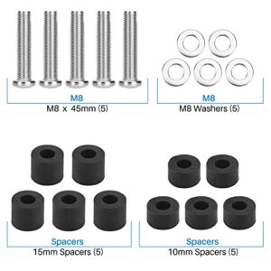 Rust-Free M8 Screws for Samsung TV - 5 Set of Stainless Steel M8 x 45mm TV Mounting Bolts with Washers and 10mm/15mm Spacers, Replacement Wall Mount Screws, Fit 49 – 88 inches Samsung TVs