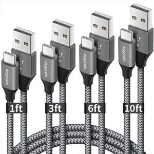 etguuds usb c cable fast charging [4-pack, 1/3/6/10 ft], nylon braided type c charger cord compatible with samsung galaxy s10 s9 s8 plus s10e note 20 10 9 8, a10e a20 a30 a50 a70 a51 a71, lg g6 g7 g8