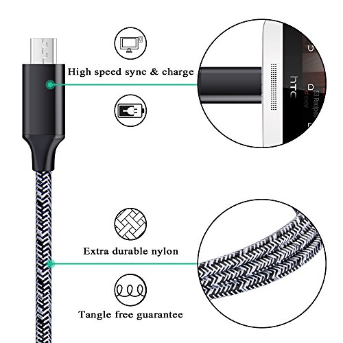 Short Micro USB Cable 2-Pack, 1.6+3FT Phone Charger Power Cords Android Fast Charging Cables Compatible with Samsung Galaxy J7 S6 S7 Edge J3,Note 3 4 5,Tablet S2 S4, LG Stylo 2/3 Plus