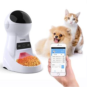 iseebiz smart pet feeder, automatic cat dog feeder, 3l wifi app control food dispenser, 8 meals per day, voice record remind, portion control, timer programmable, ir detect, for medium small cats dog