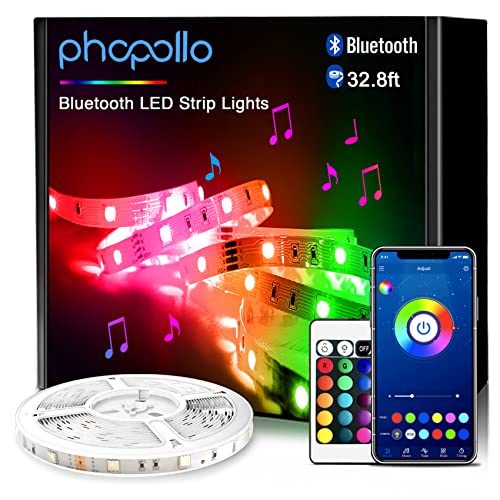 phopollo Led Strip Light, 32.8ft led Light Strips with Remote & App,Music Sync Mode with Mic, Smart Flexible12v Led Lights for Bedroom Ceiling, Party,Stairs.