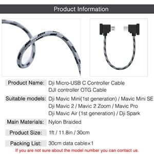 1FT Micro to USB C Remote Controller Cable for DJI Mavic Mini,Mini SE,Mavic 2 Pro/Zoom,Mavic Air,Mavic Pro, Spark, DJI Drone to Phone/Tablet Cable 90 Degree OTG Data Cord Accessories (USB C Connector)