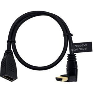 poyiccot 8k hdmi extension cable, hdmi 2.1 cable 90 degree down angle hdmi male to female 8k hdmi 2.1 cable 48gbps high speed 8k 60hz, 4k 120hz, 3d ultra hdr hdmi extension cable, 2feet(m/f down)