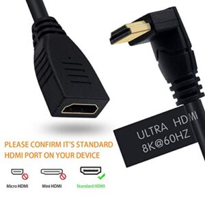 Poyiccot 8K HDMI Extension Cable, HDMI 2.1 Cable 90 Degree Down Angle HDMI Male to Female 8K HDMI 2.1 Cable 48Gbps High Speed 8K 60Hz, 4K 120Hz, 3D Ultra HDR HDMI Extension Cable, 2feet(M/F Down)