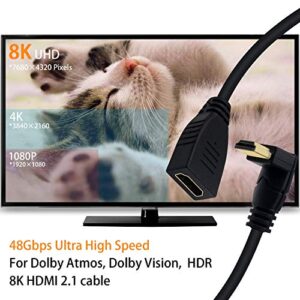 Poyiccot 8K HDMI Extension Cable, HDMI 2.1 Cable 90 Degree Down Angle HDMI Male to Female 8K HDMI 2.1 Cable 48Gbps High Speed 8K 60Hz, 4K 120Hz, 3D Ultra HDR HDMI Extension Cable, 2feet(M/F Down)