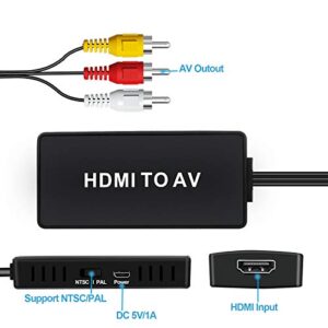 DIGITNOW HDMI to RCA Converter, HDMI to AV Composite Video Audio Converter Adapter, Supports PAL/NTSC for PS One, PS2, PS3, Nintendo 64, STB, VHS, VCR, Blue-Ray DVD Players Projector