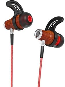 symphonized nrg 2.0 bluetooth wireless wood in-ear noise-isolating headphones, earbuds, earphones with mic & volume control (orange) (red)