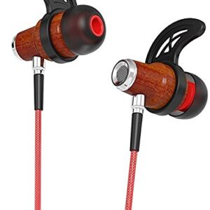 Symphonized NRG 2.0 Bluetooth Wireless Wood in-Ear Noise-isolating Headphones, Earbuds, Earphones with Mic & Volume Control (Orange) (Red)