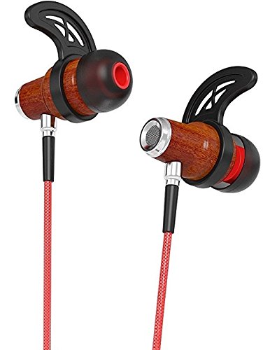 Symphonized NRG 2.0 Bluetooth Wireless Wood in-Ear Noise-isolating Headphones, Earbuds, Earphones with Mic & Volume Control (Orange) (Red)