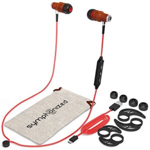 Symphonized NRG 2.0 Bluetooth Wireless Wood in-Ear Noise-isolating Headphones, Earbuds, Earphones with Mic & Volume Control (Orange) (Red)