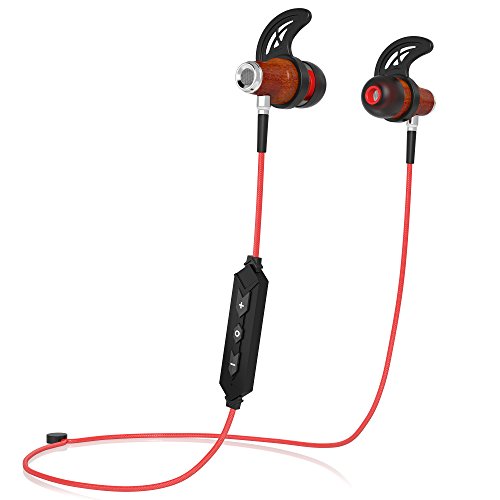 Symphonized NRG 2.0 Bluetooth Wireless Wood in-Ear Noise-isolating Headphones, Earbuds, Earphones with Mic & Volume Control (Orange) (Red)