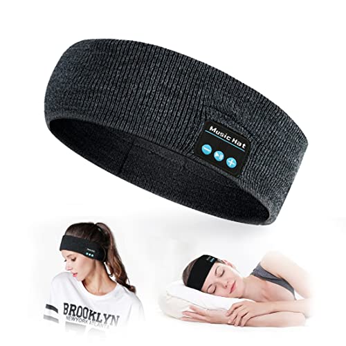 POSLEOKE Wireless Bluetooth Soft Stretch Headphones Music Call Sports Headband for Sleeping, Outdoor Sports, Fitness, Sleeping, Men, Women, Grandparents, Colleagues, Friends (Dark Grey)