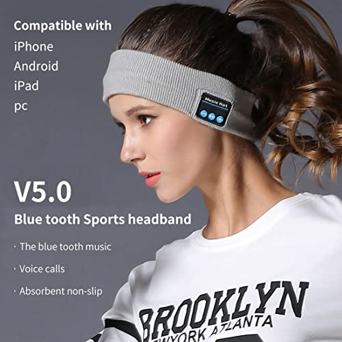 POSLEOKE Wireless Bluetooth Soft Stretch Headphones Music Call Sports Headband for Sleeping, Outdoor Sports, Fitness, Sleeping, Men, Women, Grandparents, Colleagues, Friends (Dark Grey)