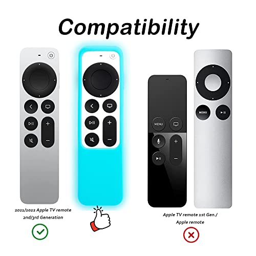 Case Compatible with 2022 Apple TV 4K Siri Remote 3rd Gen, Cover for 2021 Apple TV Siri Remote Control 2nd Gen, Glow in Dark(Blue)